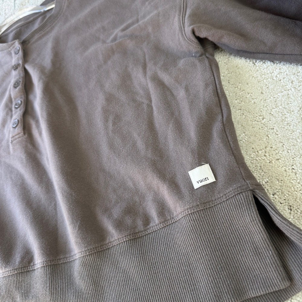 Vuori Laguna Henley Women L Brown Cropped French Terry Sweatshirt VW296 - Picture 3 of 6